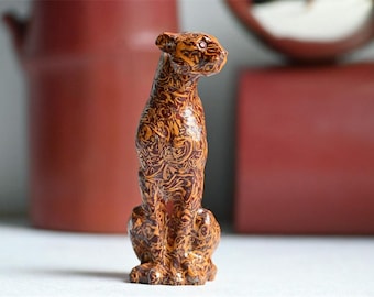 Quartzose Jade Leopard Figurine, Hand Carved Crystal Animal, Home Decor Ornament