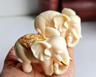 3" Hand-Carved Tagua Nut Elephant Figurine | Good Luck Decor for Wealth & Protection | Eco-Friendly Ivory Alternative Home Ornament