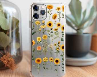 Retro Sunflower Clear iPhone Case | Vintage Floral Print Phone Cover | Floral Print Vintage Phone Protective Cover | iPhone 15,14,13,12,11