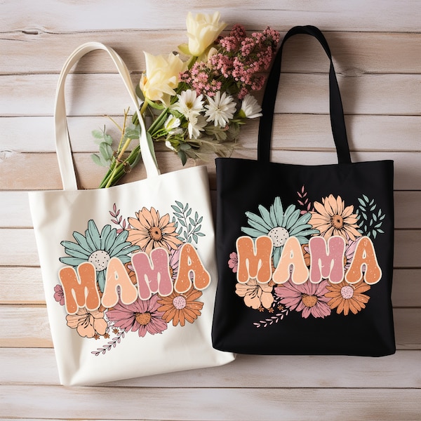 Mama Tote Bag, Moederdag Cadeau voor nieuwe moeder cadeau, Baby Shower Gift, Zwangerschapscadeau, Wildflowers Mama Tote, moeder-totebag