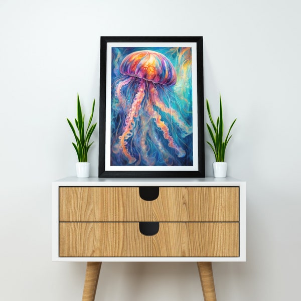Jellyfish Wall Art | Ethereal Glow Digital Download | Abstract Underwater Decor | Soft Tones Swirling Patterns