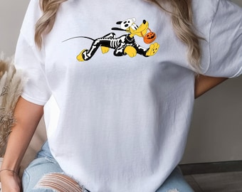 Halloween Pluto Dog Shirt, Comfort Colors, Pluto Shirt, Skeleton Halloween Shirt, Pluto Pumpkin Shirt, Halloween Pluto Skeleton Tee