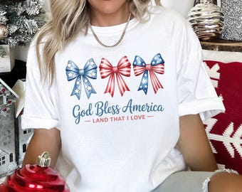 God Bless America Coquette Shirt, Comfort Colors, Coquette USA Shirt,4th July Party Shirt, Girly American Shirt, Independence Day Tee
