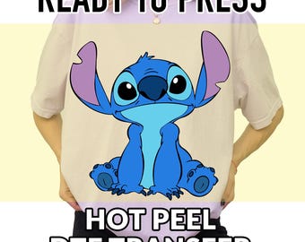 Stitch Sitting Cute Expression DTF Transfer | Hot Peel Shirt Design | Ready to Press Cartoon Alien Print Iron On