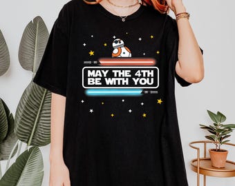 Comfort Colors May The 4th Be With You Shirt With BB Droid, Funny Star Sci Fi Tee, Cute May 4 Tee, Galaxy Theme Shirt For Disney Trip