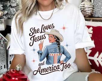 She Loves Jesus And America Too Shirt, Comfort Colors, 4th Of July Shirt, Religious Fourth Of July Shirt, USA Independence Shirt