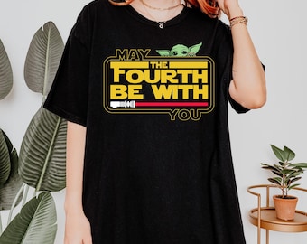 Comfort Colors May The Fourth Be With You Tee, Grogu Baby Alien Shirt, Star Galaxy Graphic Tee For Disney Trip Or Fans