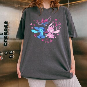 Stitch and Angel love you graphic Comfort Colors t-shirt, pastel cartoon tee, kawaii couple shirt, cute valentines day tshirt bild 7