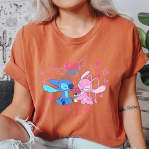 Stitch and Angel love you graphic Comfort Colors t-shirt, pastel cartoon tee, kawaii couple shirt, cute valentines day tshirt bild 9