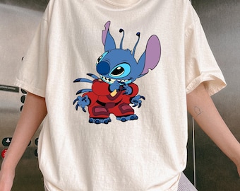 Comfort Colors Stitch In Red Suit Tee, Cute Alien Hero Shirt, Disney Inspired Stitch Graphic Tee, Lilo And Stitch Comfort Colors Tee