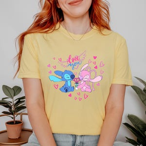 Stitch and Angel love you graphic Comfort Colors t-shirt, pastel cartoon tee, kawaii couple shirt, cute valentines day tshirt bild 4