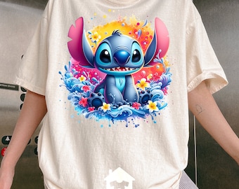 Disney Stitch Comfort Colors® Shirt, Disney Vacation, Disney Shirts, Lilo Shirts, Lilo and Stitch Shirts, Colorful Disney Shirt, Couple Tee