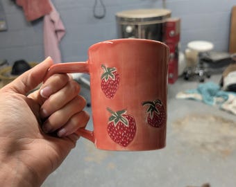 Cottagecore strawberry handpainted summer mug 1