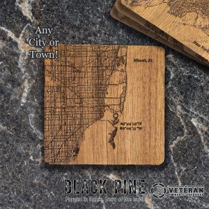 Custom City Map Coasters, Personalized Laser Engraved Coaster Set, Unique Housewarming Gift, Wedding Gift, Anniversary Gift, City Decor