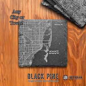 Custom City Map Coasters, Personalized Laser Engraved Coaster Set, Unique Housewarming Gift, Wedding Gift, Anniversary Gift, City Decor