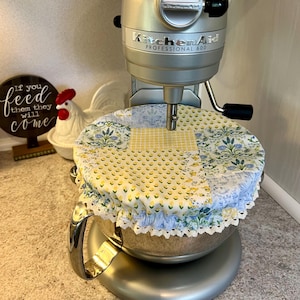 Reversible Mixer Bowl Cover: Crochet Lace, Country Floral Patchwork, Fits 4-7qt Bowls