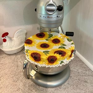 Reversible Mixer Bowl Cover - Lace Sunflowers and Green Mushrooms Sunflowers -  Stand Mixer Cover - Reusable Bowl Cover - Kitchen Must Haves