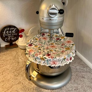 Reversible Mixer Bowl Cover: Lace, Vintage Floral and Shimmery Green Bees, Fits 4-7qt Bowls