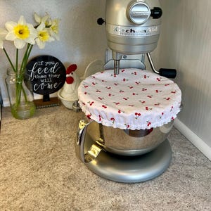 Reversible Mixing Bowl Cover - Cherries and Red Pin Dot Patterns - Reusable Bowl Cover - Kitchen Must Haves - Cottage Charm Bread Bowl Cover