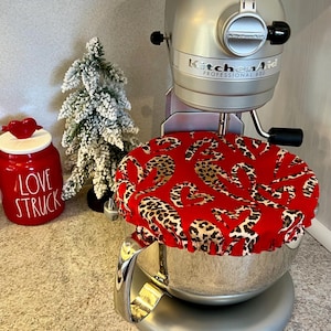 Red Leopard Hearts and Dots Reversible Mixing Bowl Cover - Stand Mixer Cover - Bread Bowl Cover -Reusable Bowl Cover - Kitchen Must Haves
