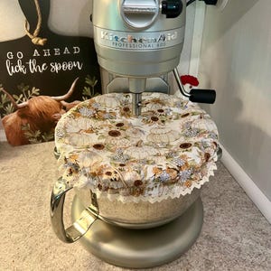 Rustic French Charm Mixing Bowl Cover - Lace Neutral Gold Pumpkin and Floral  - Kitchen Essentials - Reusable Bowl Cover - Kitchen Must Have