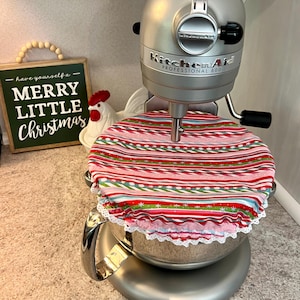 Reversible Mixer Bowl Cover: Lace, Festive Stripes & Checkered Christmas Favorites, Fits 4-7qt Bowls.