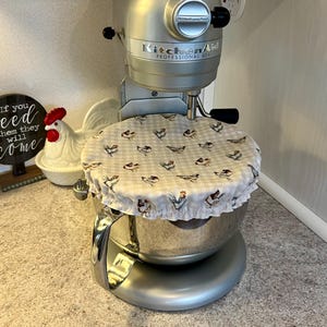 Reversible Mixer Bowl Cover: Gingham Chickens & Burgundy Floral, Fits 9.5&quot; Bowls