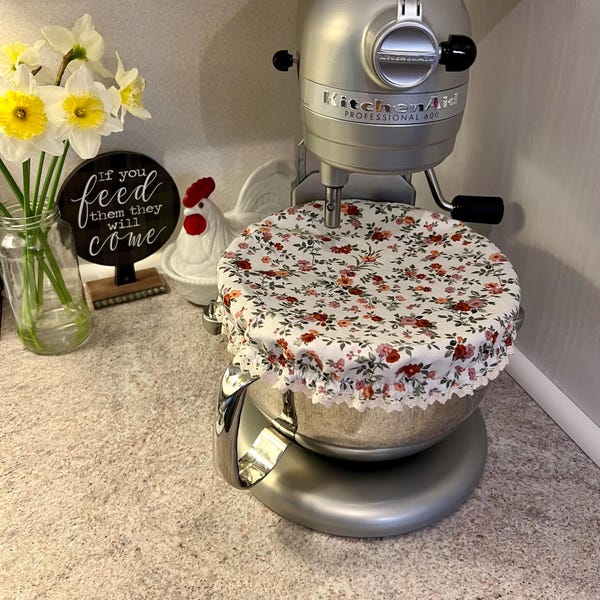 Reversible Mixer Bowl Cover: Crochet Lace, Emily & Rust Florals, Fits 4-7qt Mixing Bowls
