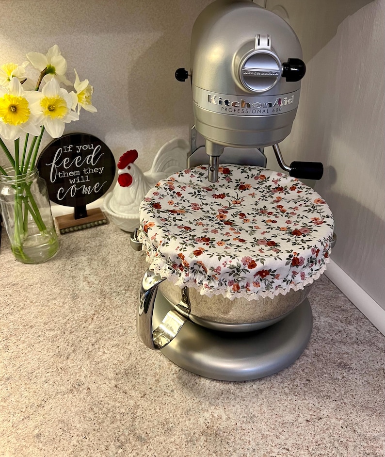 Country Charm Mixing Bowl Cover - Lace Emily Rust Floral Patterns - Reusable Bowl Cover - Kitchen Essentials - Reversible Bread Bowl Cover