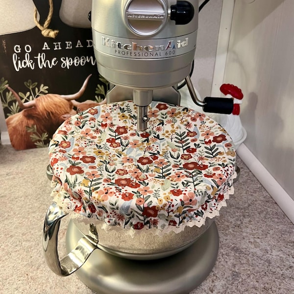 Reversible Mixer Bowl Cover: Crochet Lace, Botanical Earth Floral & Stripes, Fits 4-7Qt. Bowls