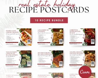 10 Cozy Christmas Recipe Postcards | Holiday Real Estate Marketing Templates | Canva Editable Client Mailers