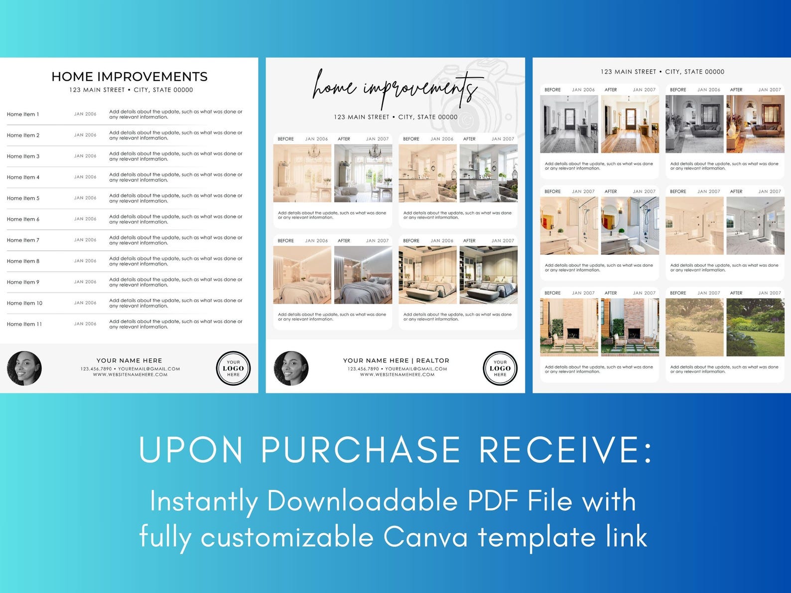 Home Renovation Photo Planner Editable Canva Template for Before
