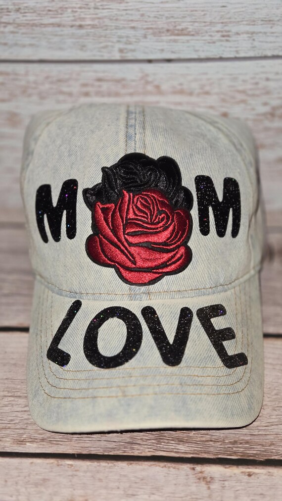 Mom Baseball Cap Bling Denim Hat Trendy Ball Cap Stylish Mom  display picture 1