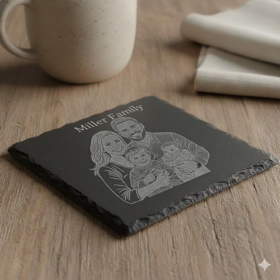Personalized Slate Coaster Custom Family Portrait Engraved Drink Holder ...