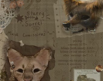 status: [slots closed!!] - handmade animal mask commissions - [therian, ren faire, costume mask commissions] MESSAGE ME before BUYING!!