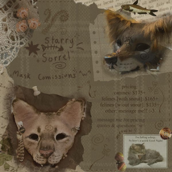 Estado: [¡Plazas agotadas!] - Encargos de máscaras de animales hechas a mano - [Máscaras de temática terianiana, renacentista y de disfraces] ¡¡ENVÍAME UN MENSAJE antes de COMPRAR!!