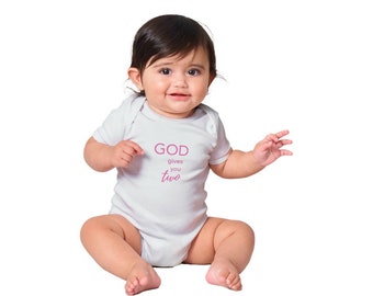 Klassisk babybody med kort ärm - Miracle, twin2, rosa text, 100 % bomull, 0-6 månader