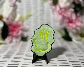 Wavy Smile Patch • Embroidered Iron On Patch • Glow In The Dark Patch • Retro Patch • Retro Wavy Smile Face Patch • Smile Face Patch