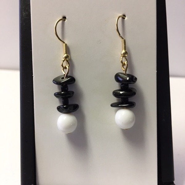 Black & white stacked bead earrings