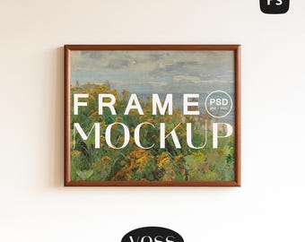 Walnut Horizontal Frame Mock Up on White Wall (Digital Download)