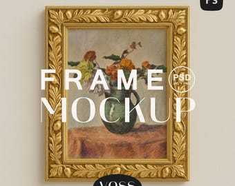 Ornate Gold Wall Art Frame Mockup | Vintage Vertical Frame PSD | Luxe Gallery Poster Display | Baroque Photopea Mock Up Template