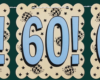 Ghirlanda per il 60° compleanno / Confezione da 6 o 12 pre-infilate / Decorazione per la festa del 60° compleanno / Cartello per la festa del 60° compleanno / Festa per 60