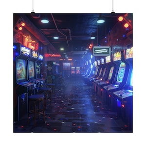 Vintage Arcade Matte Poster, Atmospheric Gaming Room Art, Retro Decor Print, Cool Birthday Gift for Gamers