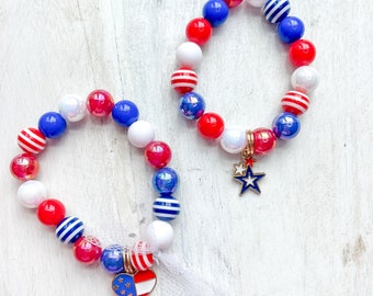 Red White and Cute Bracelet | July 4th Bracelet | USA Bracelet | Little Girls Bracelets | Patriotic Bracelet | Red White Blue Charm Bracelet