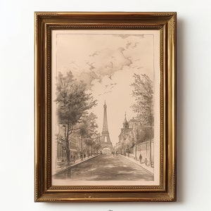 Esboço vintage de Paris | Desenho Antigo da Torre Eiffel | França