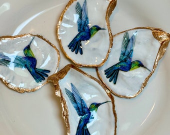 Hummingbird Oyster Shell Trinket / Ring Dish / Ornament