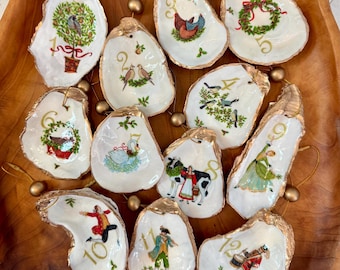 Twelve Days of Christmas Oyster Shell Ornaments