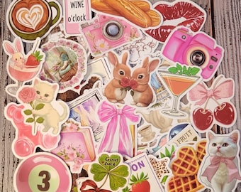 Kawaii Girly Stickers | Pastel Aesthetic Scrapbook Stickers | Junk Journal Supplies | Cute Cottagecore Stickers | Cute sticker bundle