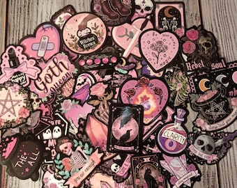 Pastel Goth Stickers: Black, Pink Witchcraft Decals, Laptop, Planner, Journal