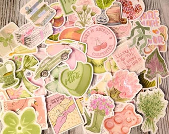 Pink Green Matcha Stickers Assorted Cottagecore Laptop Phone Kindle decals for Scrapbooking Journaling